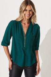 Teal Zip Blouse by Viviani